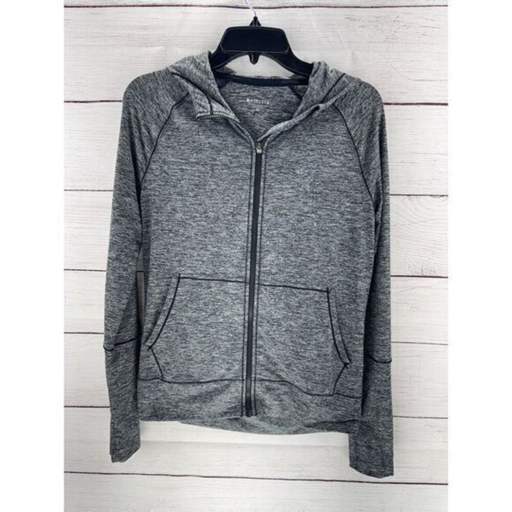Athleta Womens Gray Space Dye Full Zip Hoodie Jacket Thumbholes Size Small